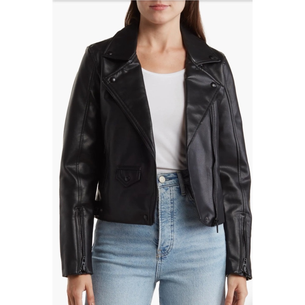 Blank NYC Black Smooth Faux Leather Moto Jacket Size Large